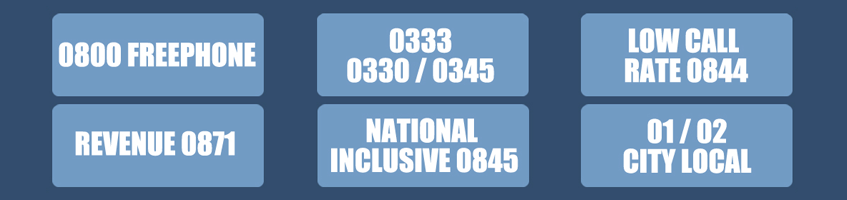 Freephone 0800, 0333 / 0330 / 0345, Low Call Rate